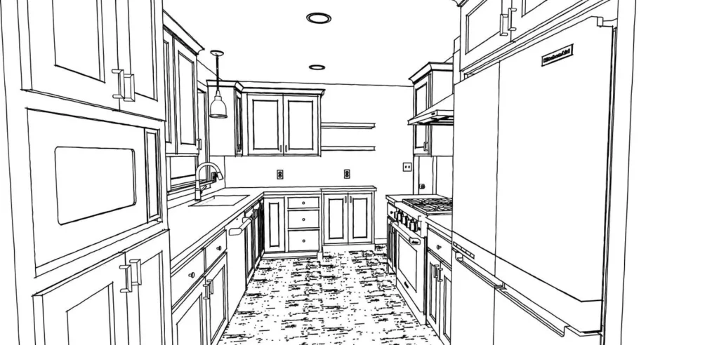 Architectural drawing of kitchen remodel.